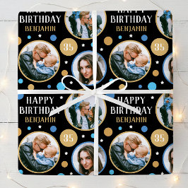 Papel De Presente Happy Birthday Photo Collage Any Age 35th Blue