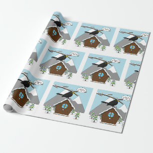 Papel De Presente Happy Blackbird Cantando na paisagem de inverno