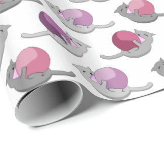 Papel De Presente Happy Cute Cats Playing with Balls
