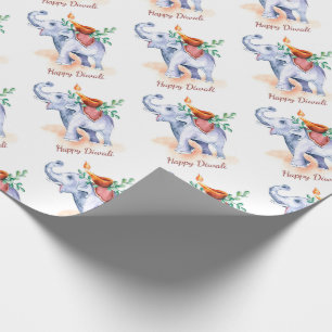 Papel De Presente Happy Diwali com Diya e Elefante