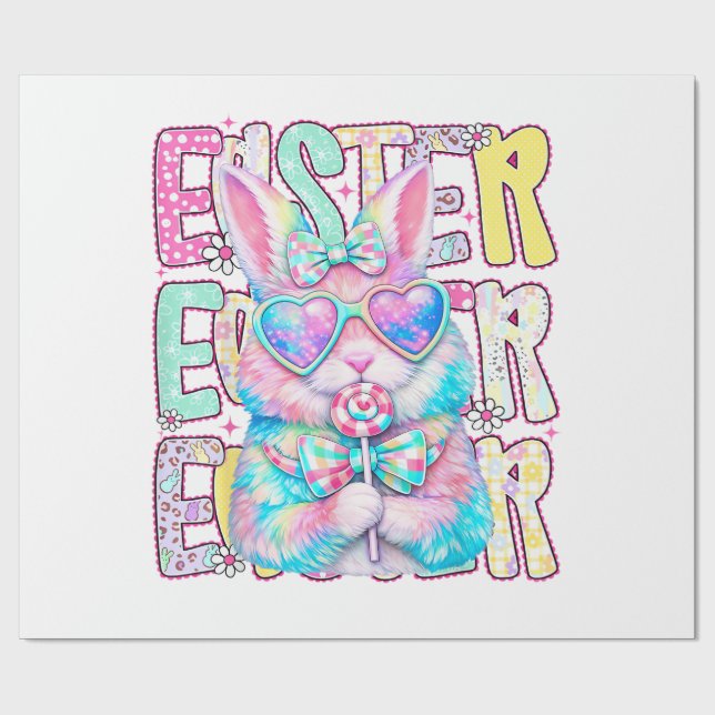 Papel De Presente Happy Easter Bunny Coquette Bow Preppy Easter Day  (Aberto)