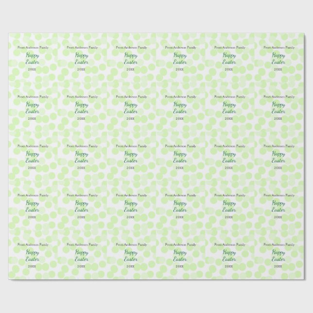Papel De Presente Happy Easter gray green polka dots family name (Aberto)