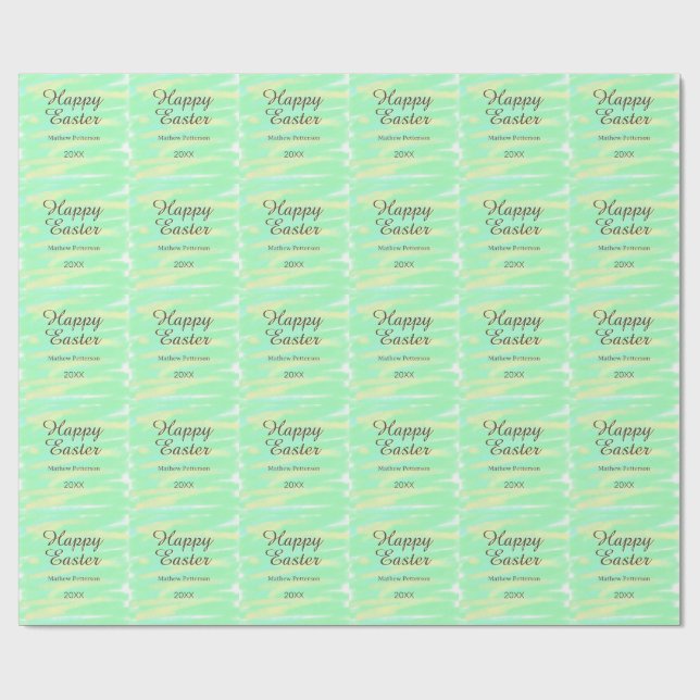Papel De Presente Happy Easter green yellow pastel gray name year  (Aberto)