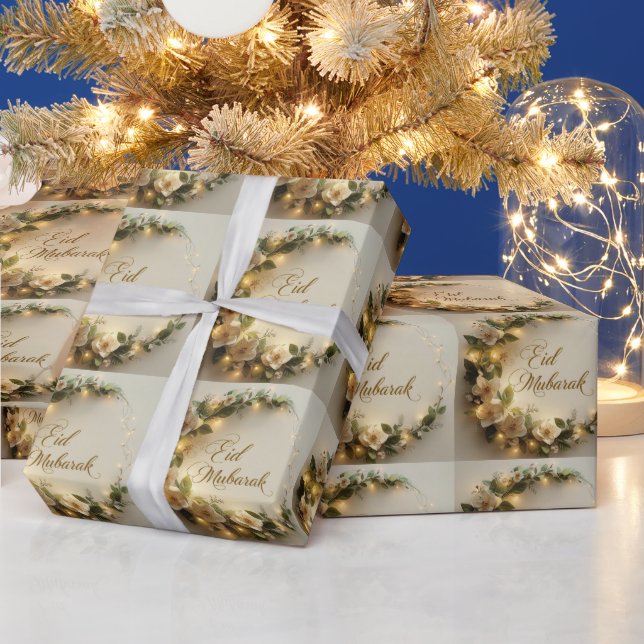 Papel De Presente Happy Eid Mubarak White Hilal Wrapping  Paper  (Feriados)