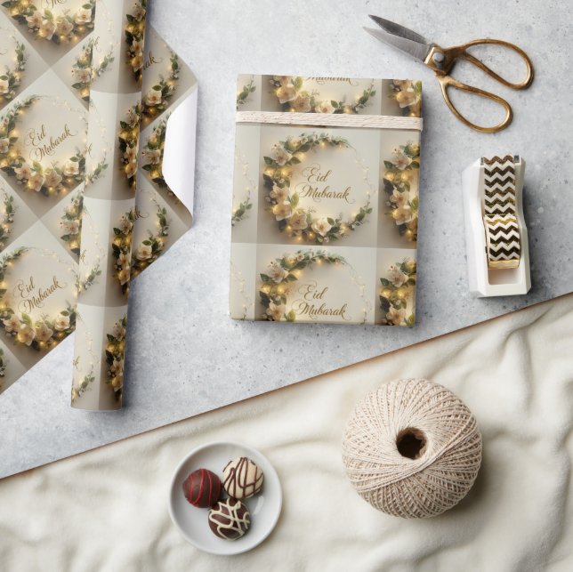 Papel De Presente Happy Eid Mubarak White Hilal Wrapping  Paper  (Artesanato)