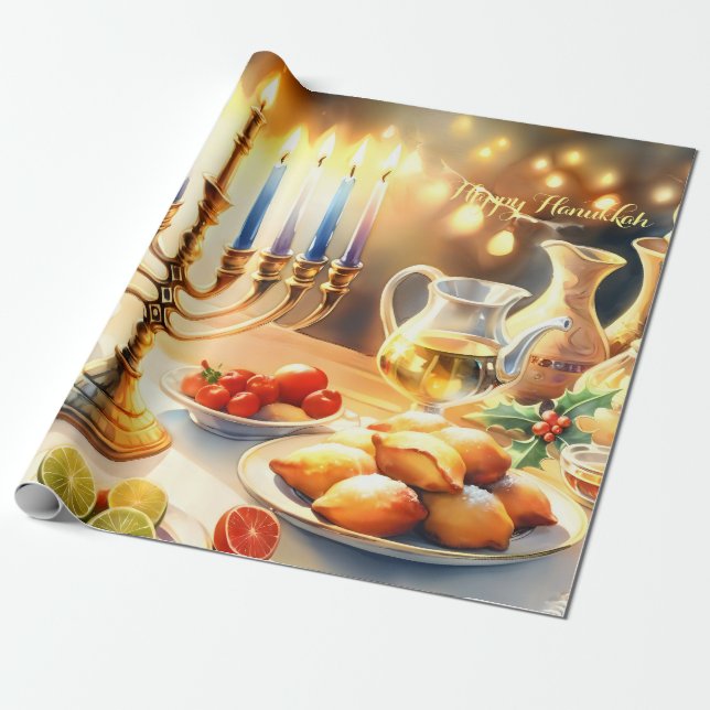 Papel De Presente Happy Hanukkah (Desenrolado)
