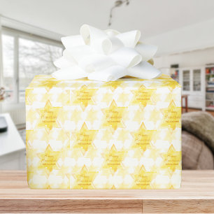 Papel De Presente Happy Hanukkah   Estrelas judaicas Douradas person