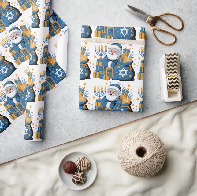 Papel De Presente Happy Hanukkah Santa  (Artesanato)