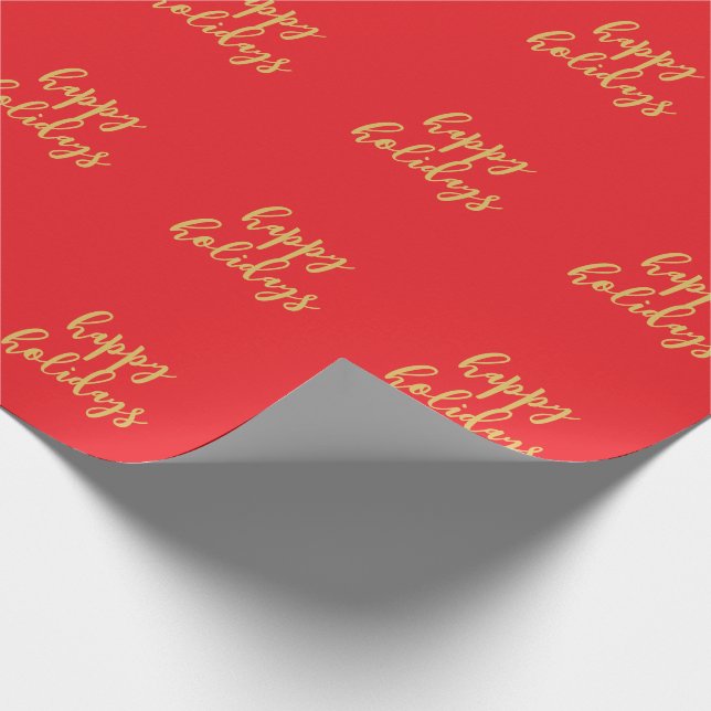 Papel De Presente Happy Holidays Christmas New Year Season Red Gold (Ponta)