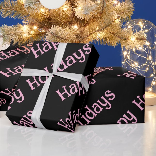 Papel De Presente Happy Holidays Wrapping Pink Lettering (Feriados)