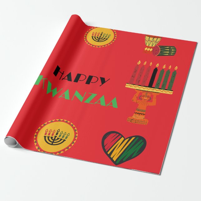 Papel De Presente Happy Kwanzaa personalizável (Desenrolado)