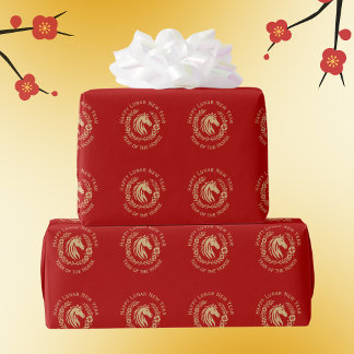 Papel De Presente Happy Lunar New Year of the Horse Wreath Flowers