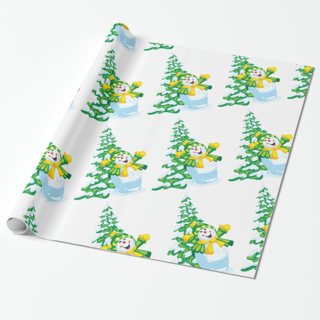 Papel De Presente Happy Snowman Cartoon (Desenrolado)