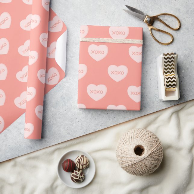 Papel De Presente Happy valentine day Cute Pink hearts XOXO (Artesanato)