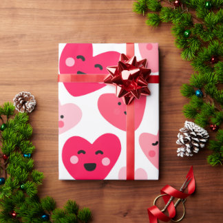 Papel De Presente Happy valentine day Funny Pink Red hearts