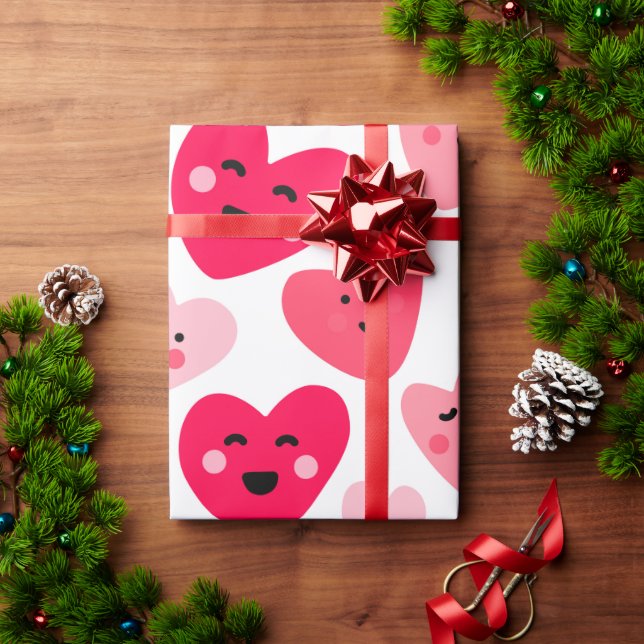 Papel De Presente Happy valentine day Funny Pink Red hearts  (Presente de Natal)