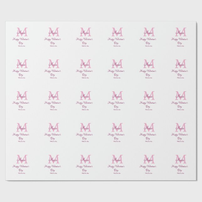 Papel De Presente Happy valentine's day monogram pink name love girl (Aberto)