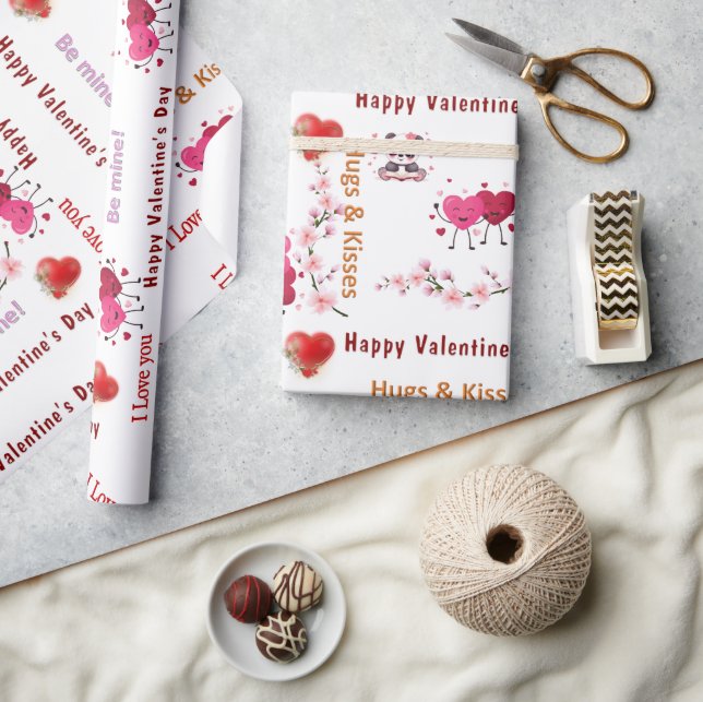 Papel De Presente Happy Valentine's Day Wrapping Paper Couple Hearts (Artesanato)