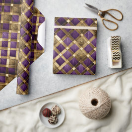 Papel De Presente Harlequin Diamantes Purple e Dourado ID1031