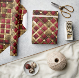 Papel De Presente Harlequin Diamantes Red e Dourado ID1031