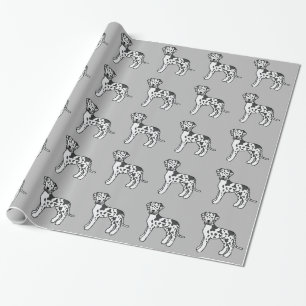 Papel De Presente Harlequin Great Dane Dogs Patterno Em Cinzas