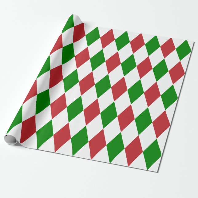 Papel De Presente Harlequin vermelho, verde e branco muito grande (Desenrolado)
