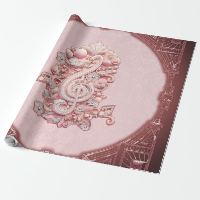 Papel De Presente Harmonia a rosa, uma majestosa e estilizada clave  (Desenrolado)