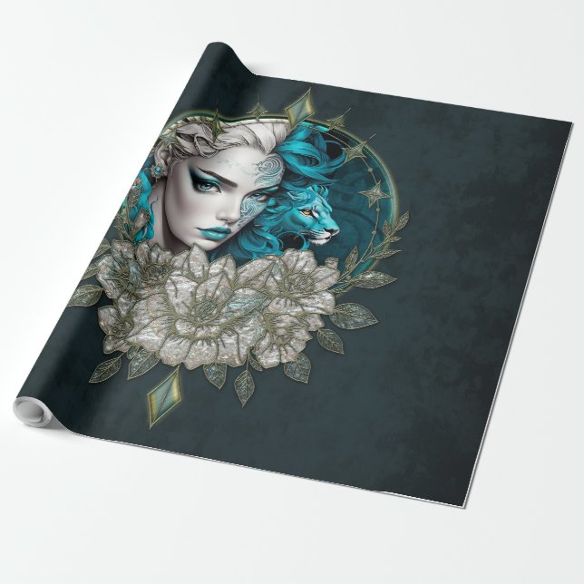 Papel De Presente Harmonia dos elementos, a mulher com leão. (Desenrolado)