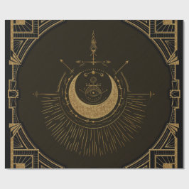 Papel De Presente Harmonia dos elementos: lua, ouro e geometria.