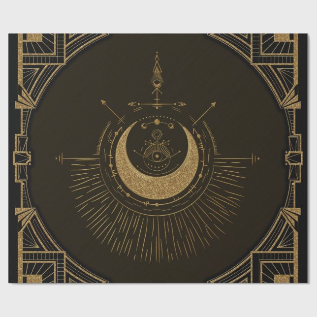 Papel De Presente Harmonia dos elementos: lua, ouro e geometria. (Aberto)