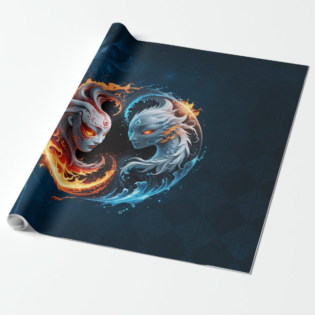 Papel De Presente Harmonia elementar, yin e yang da natureza. (Desenrolado)