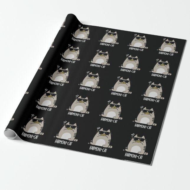 Papel De Presente Harmonia Funny Harmonica Cat Pun Dark BG (Desenrolado)