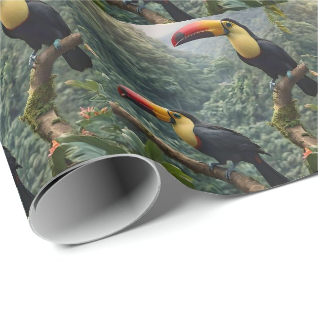 Papel De Presente Harmonia tropical: Dois tucanos na cobertura (Ponta do rolo)