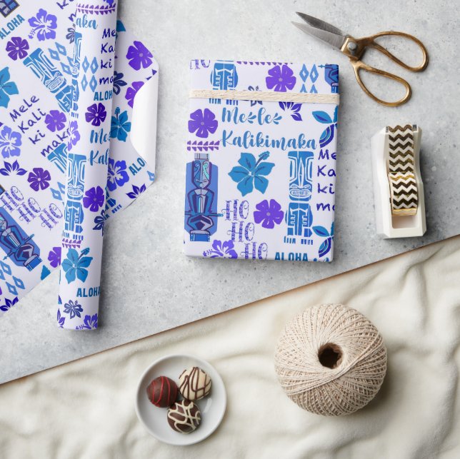 Papel De Presente Havaiana Tiki Mele Kalikimaka 3 (Artesanato)