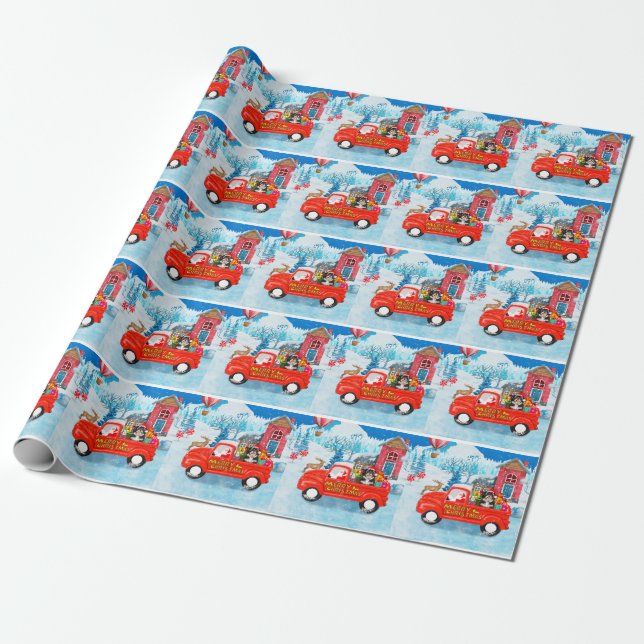 Papel De Presente Havanês Dog Christmas Delivery Truck Snow (Desenrolado)