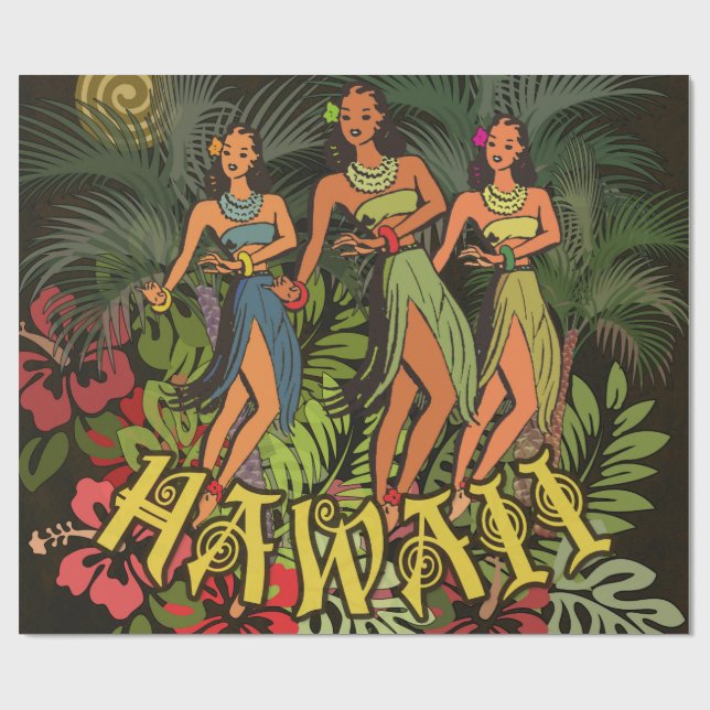 Papel De Presente Hawaii Aloha Palm Hula Art Design (Aberto)