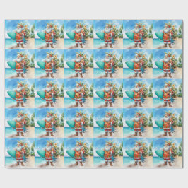 Papel De Presente Hawaii Santa Claus is holding surf board Christmas