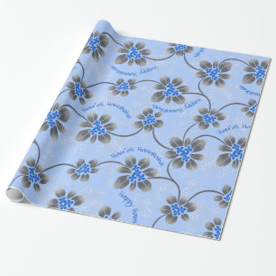 Papel De Presente Hawaiian Holly Hanukkah Blue Floral
