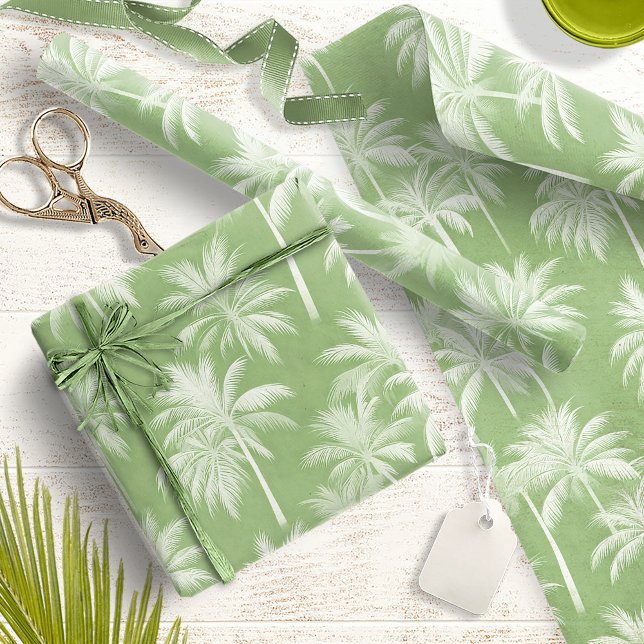 Papel De Presente Hawaiian Palm Tree Silhouette Green ID1093 (Criador carregado)