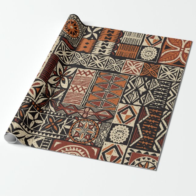 Papel De Presente Hawaiian style tapa tribal fabric abstract patchwo (Desenrolado)