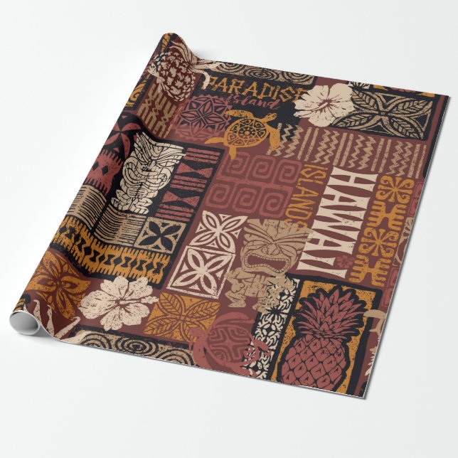 Papel De Presente Hawaiian style tribal motif fabric patchwork abstr (Desenrolado)