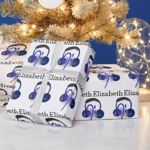 Papel De Presente Headset Azul Tocando Algum Bass Clássico