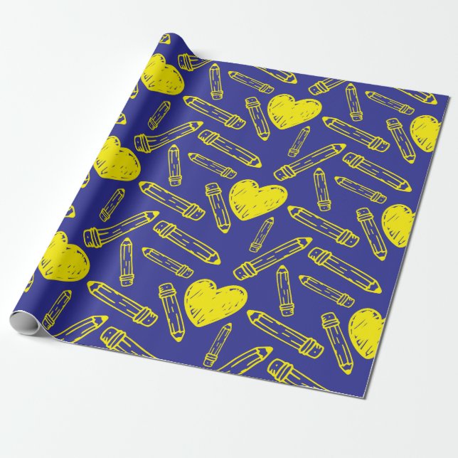 Papel De Presente Heart And Pencil School Seamless Wrapping Paper (Desenrolado)