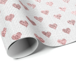 Papel De Presente Heart Confetti Dourado Foxier White Rosa Rosa Line