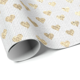 Papel De Presente Heart Confetti Foxier Dourado Foxier White Cinza L