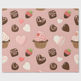 Papel De Presente Heart Cupcake Chocolate Valentine Wrapping