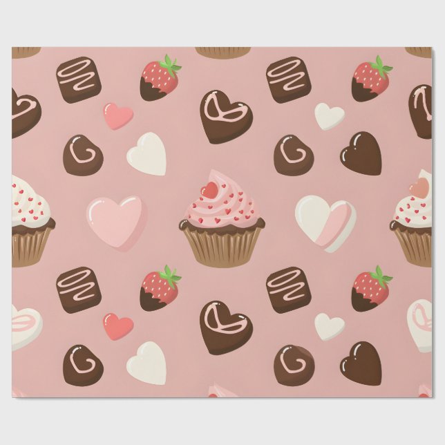 Papel De Presente Heart Cupcake Chocolate Valentine Wrapping (Aberto)