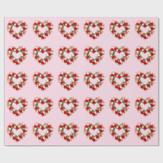 Papel De Presente Heart Shaped Floral Wreath Roses Daisies Tulips