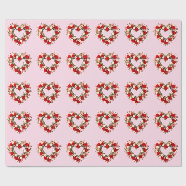Papel De Presente Heart Shaped Floral Wreath Roses Daisies Tulips (Aberto)