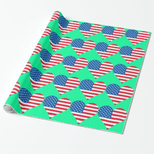 Papel De Presente Heart USA Flag Blue Wraptor Paper